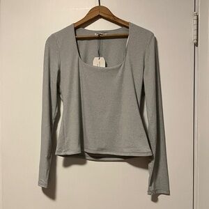 Light Gray Women's Square Neck Long Sleeve Fitted Top